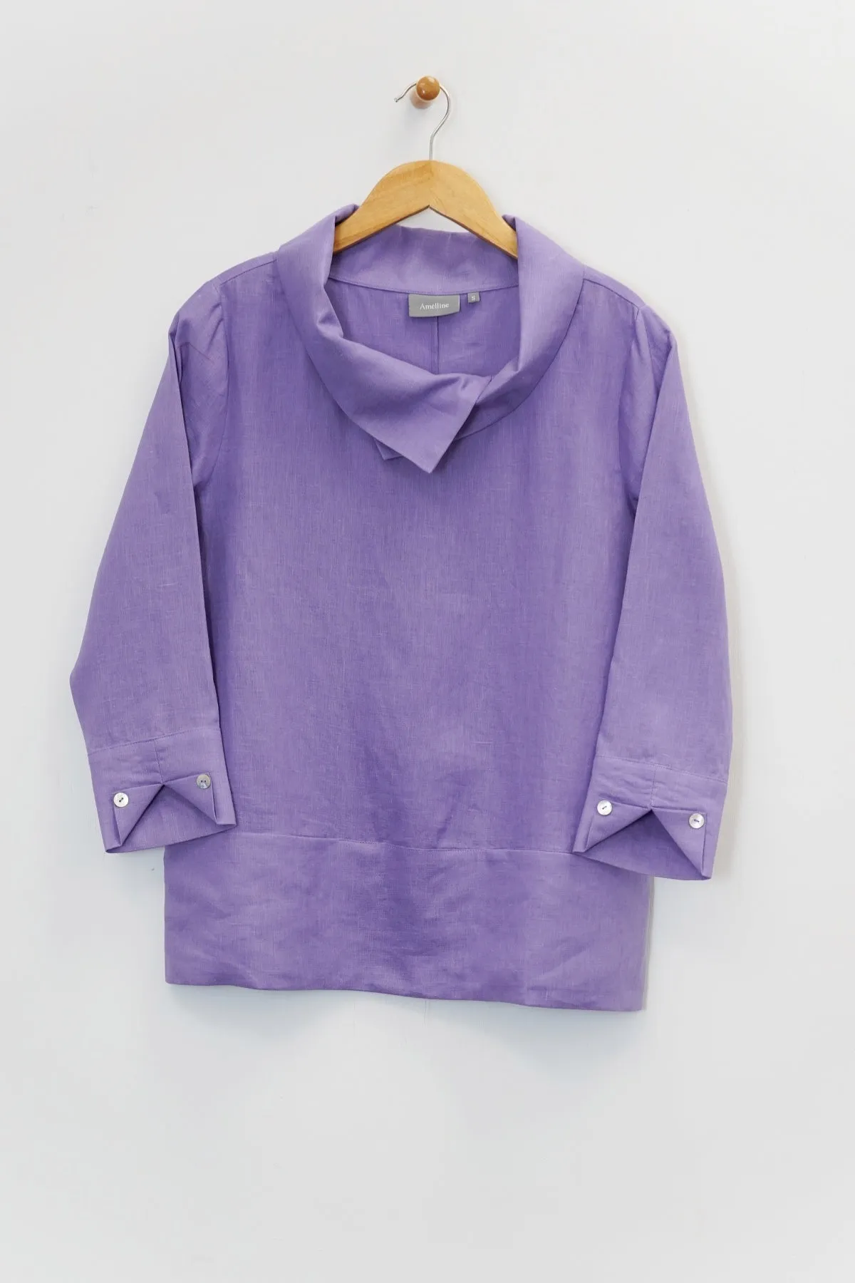 ¾ Sleeve Short Cowl Tunic with Pockets