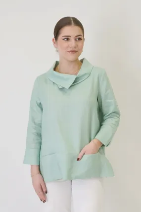 ¾ Sleeve Short Cowl Tunic with Pockets