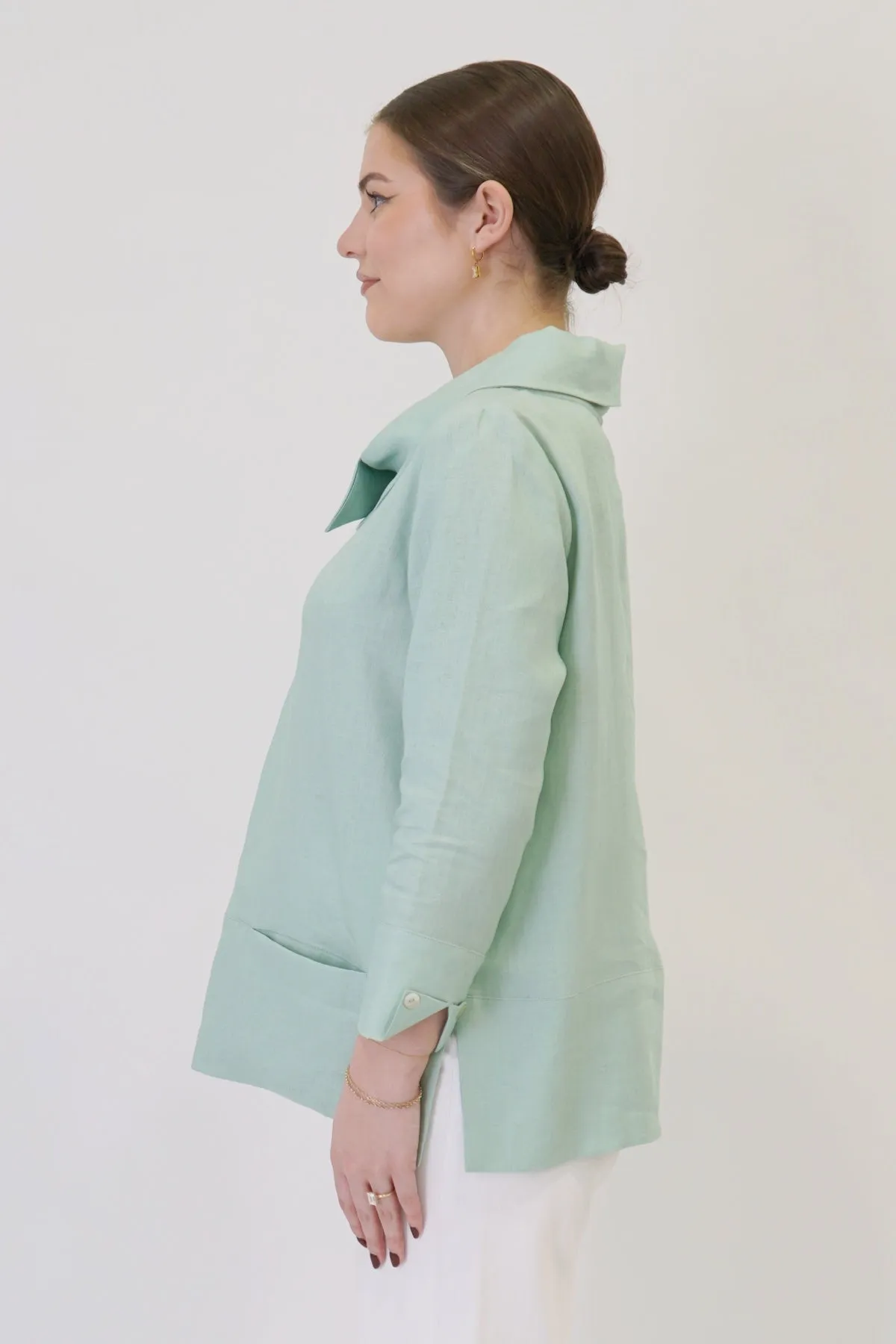 ¾ Sleeve Short Cowl Tunic with Pockets