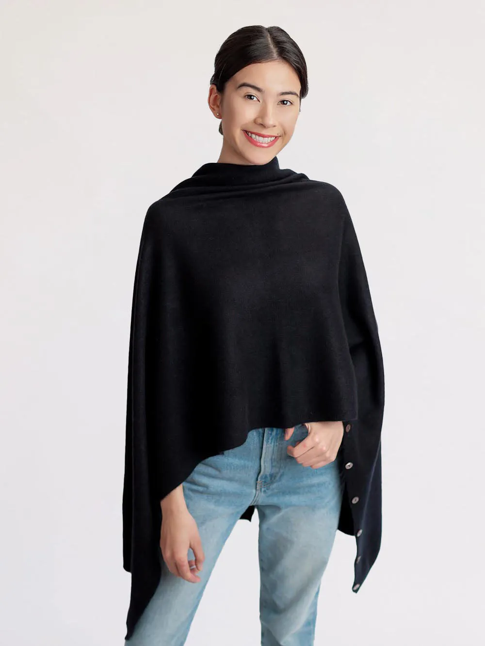 100% Mongolian Cashmere Button Poncho
