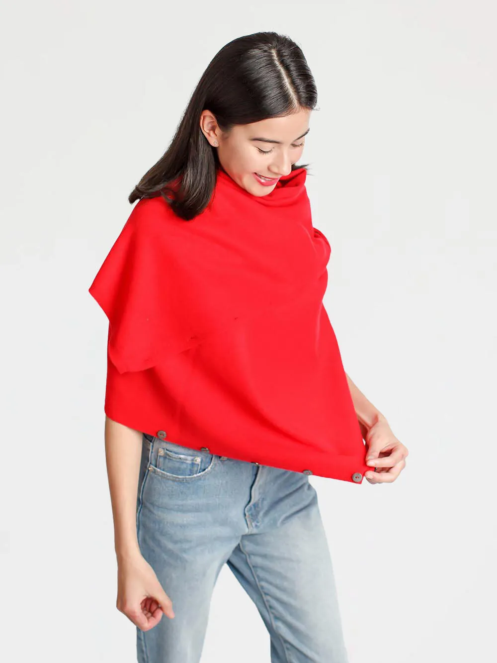 100% Mongolian Cashmere Button Poncho