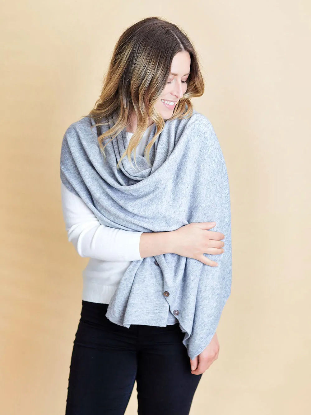 100% Mongolian Cashmere Button Poncho