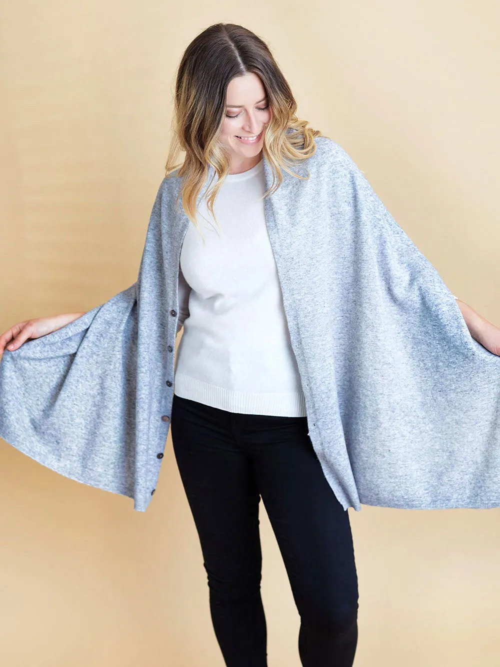 100% Mongolian Cashmere Button Poncho