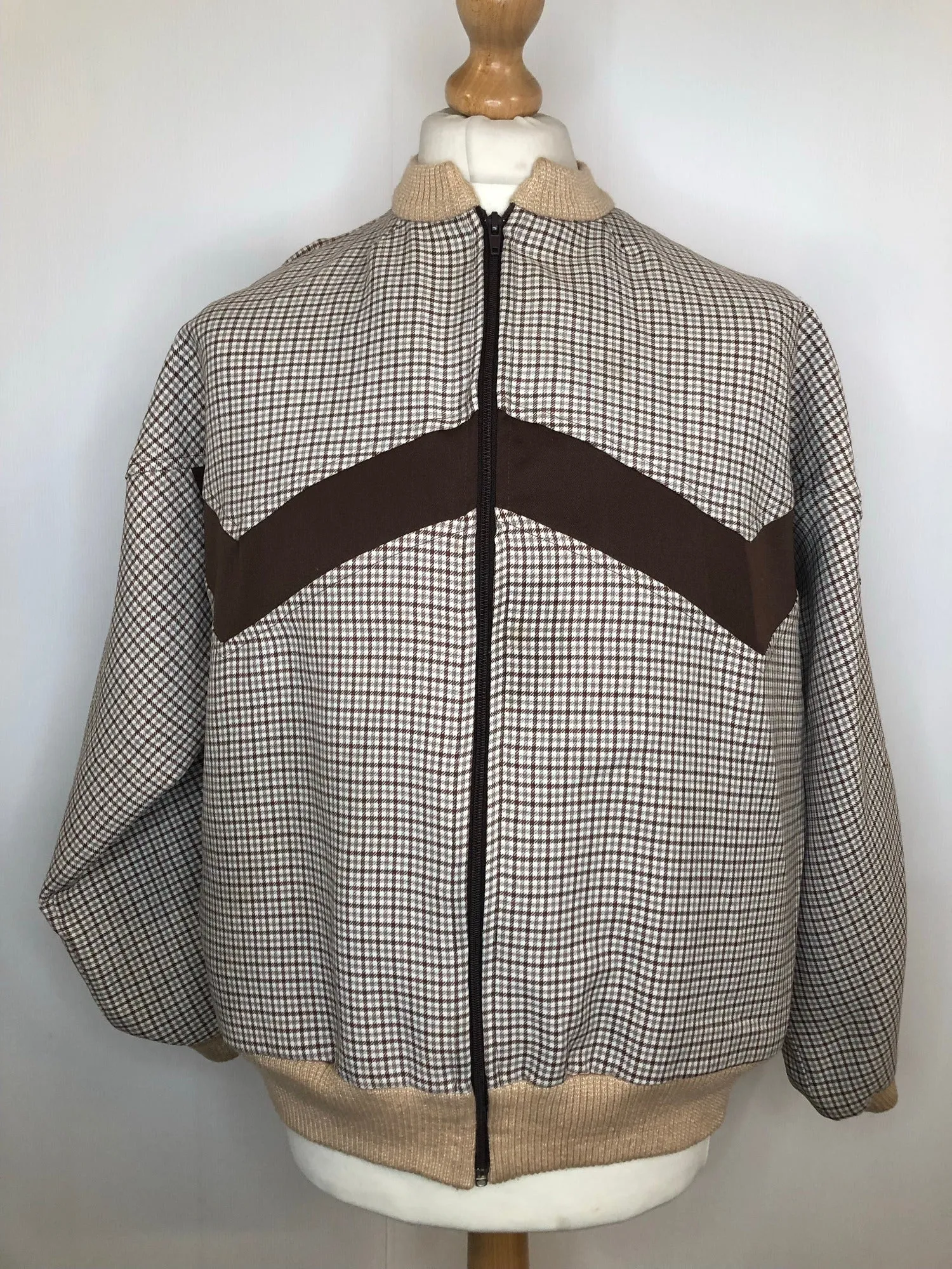 1970s Lightweight Check Chevron Bomber Jacket - Size L