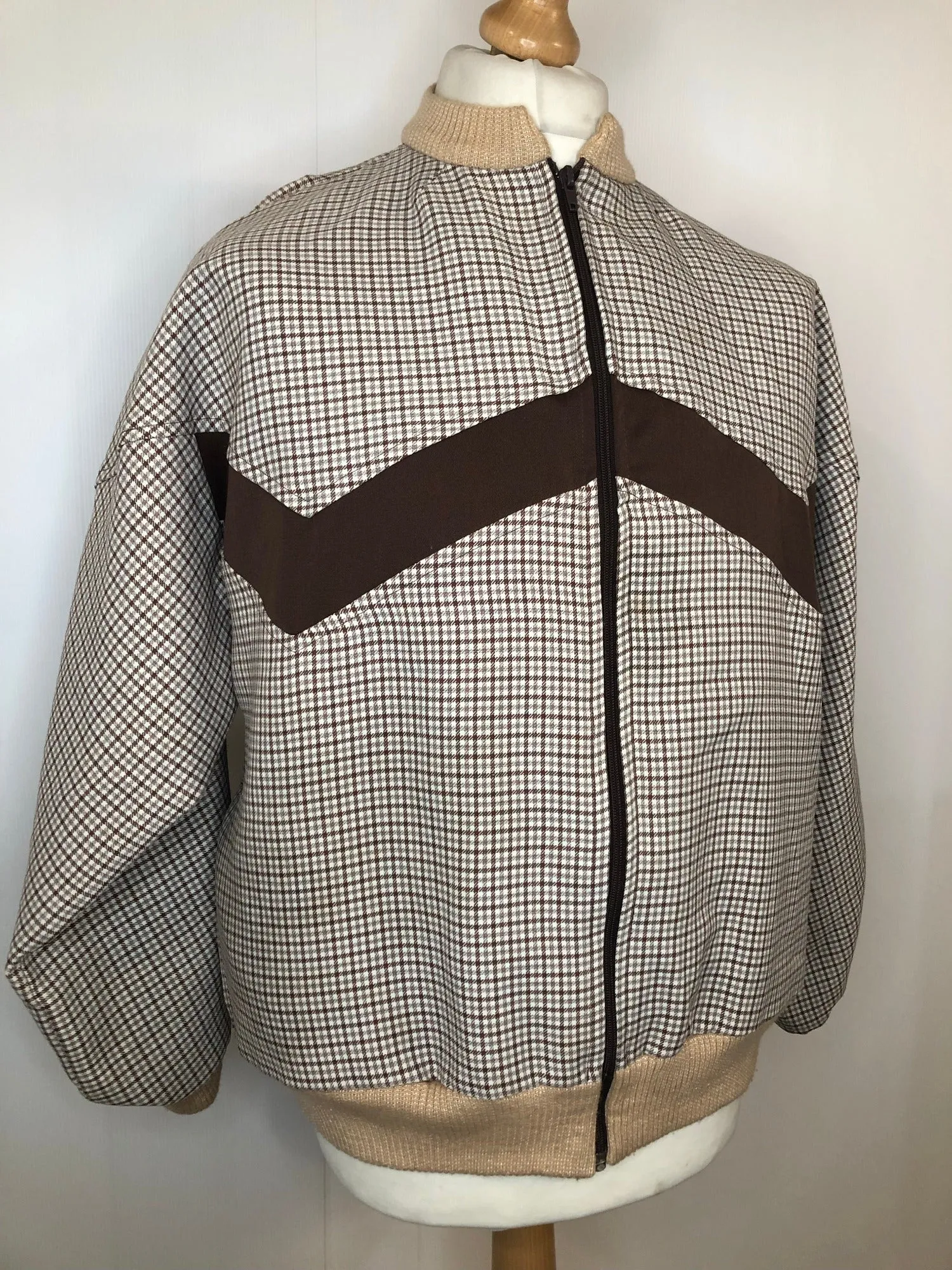 1970s Lightweight Check Chevron Bomber Jacket - Size L