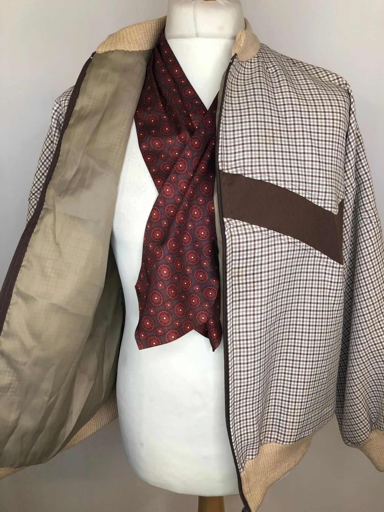 1970s Lightweight Check Chevron Bomber Jacket - Size L