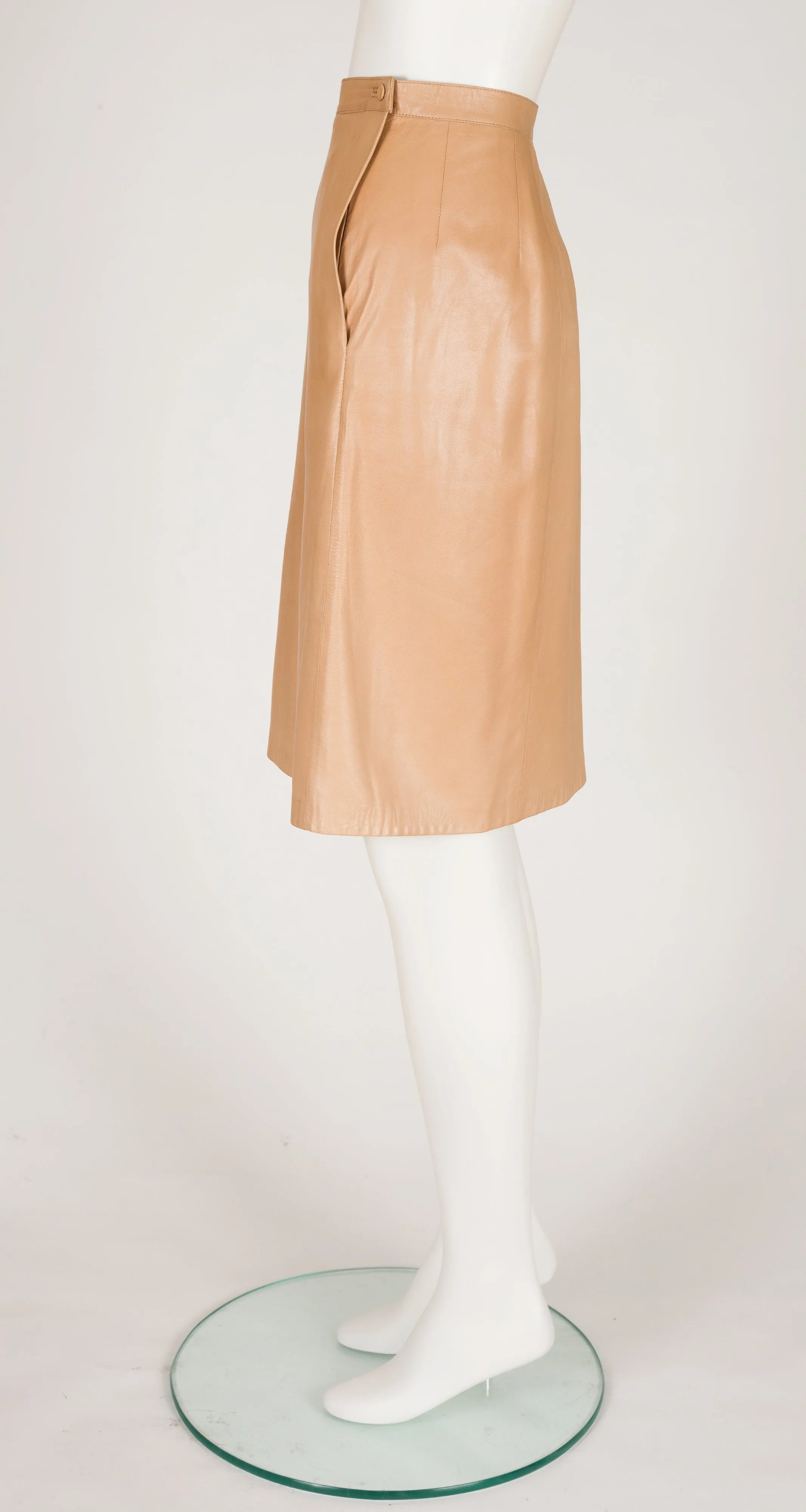 1990s Supple Beige Leather Pencil Skirt