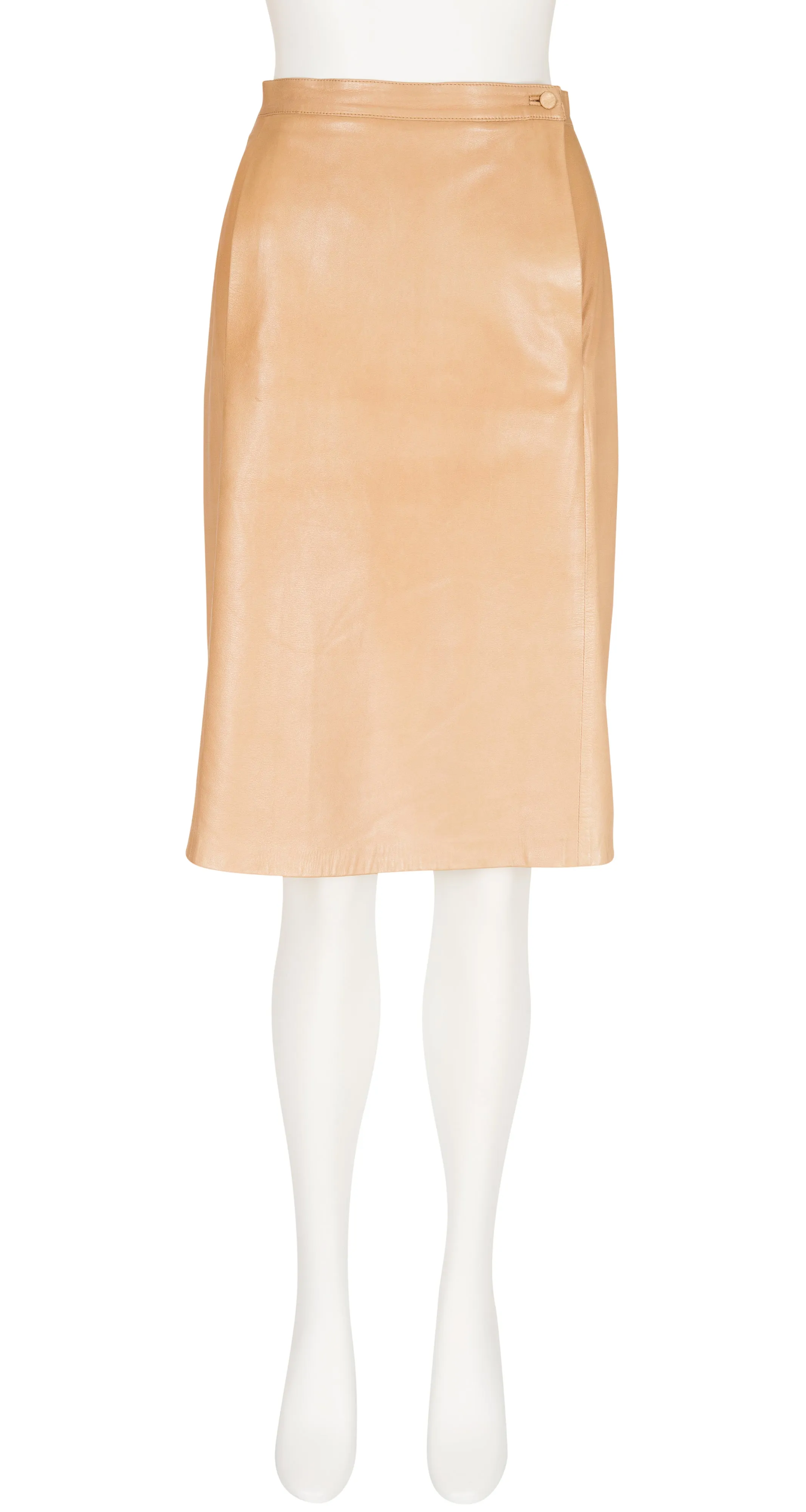 1990s Supple Beige Leather Pencil Skirt