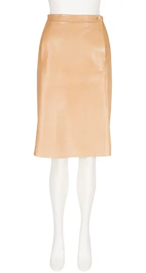 1990s Supple Beige Leather Pencil Skirt