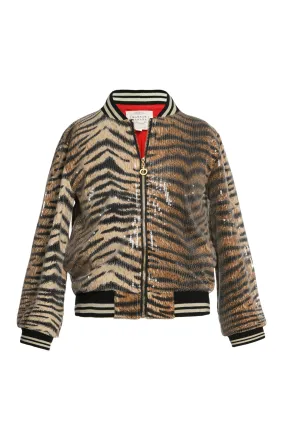 Animal Print Sequin Bomber Jacket (A34233)