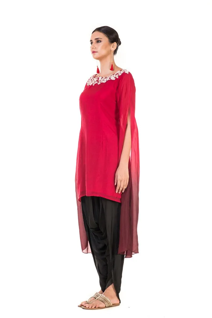 Anushree Agarwal Red and Wine Tunic with Dhoti Pants