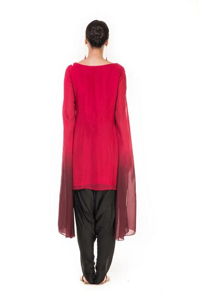 Anushree Agarwal Red and Wine Tunic with Dhoti Pants