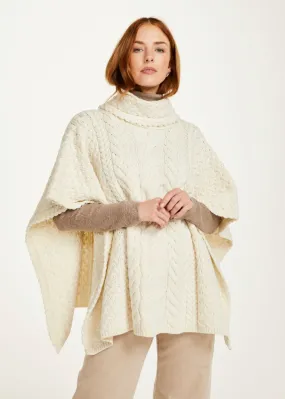 Aran Cowl Neck Poncho | Natural