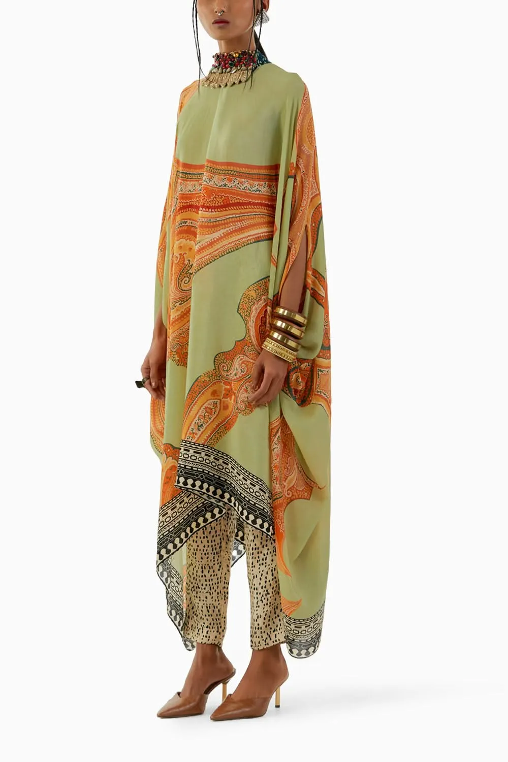Ash Green Ritu Kaftan Tunic and Trouser Set