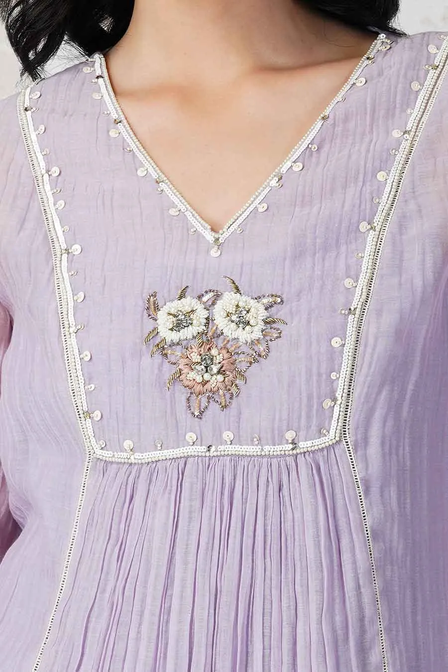 Baroque Flower Lavender Paneled Kurta Set