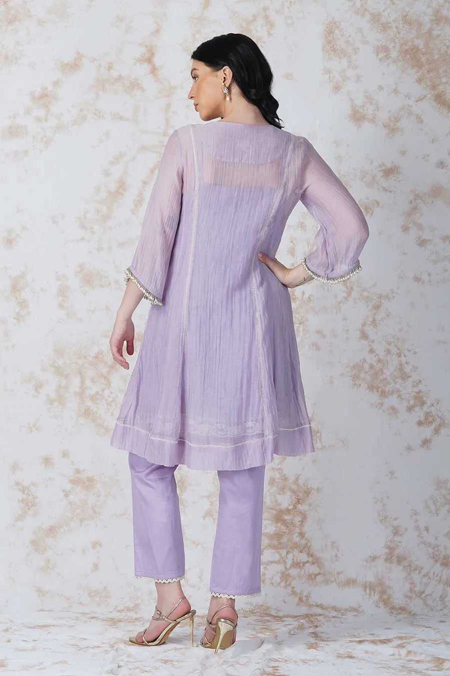 Baroque Flower Lavender Paneled Kurta Set