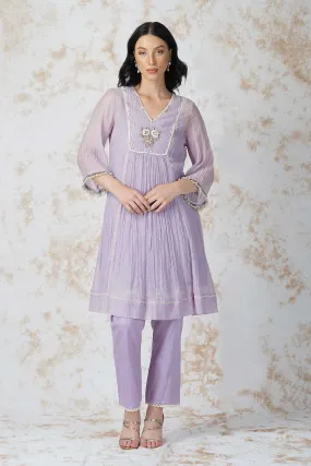 Baroque Flower Lavender Paneled Kurta Set