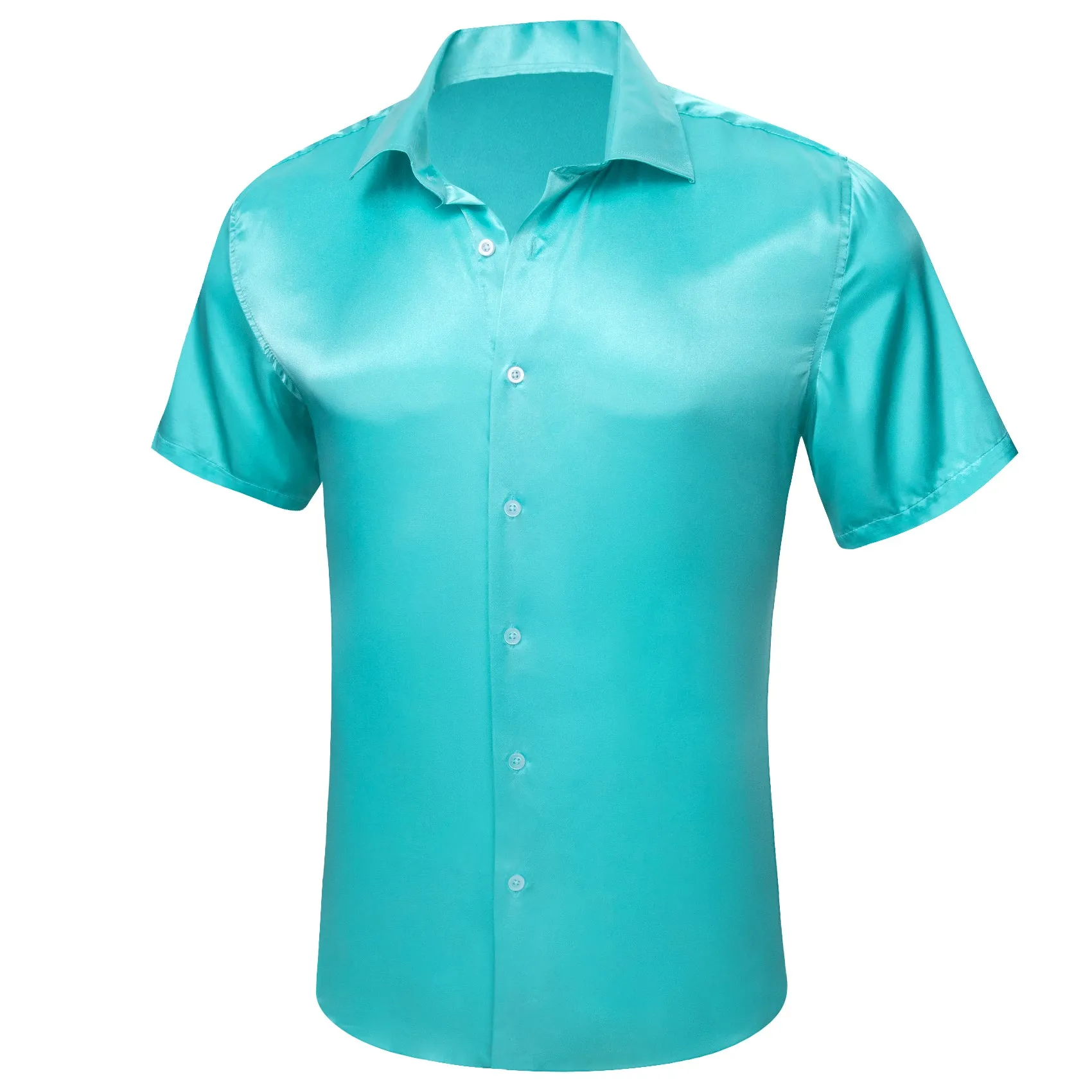 Barry Wang Casual Shirt Pale Blue Solid Short Sleeves Button Up Shirt