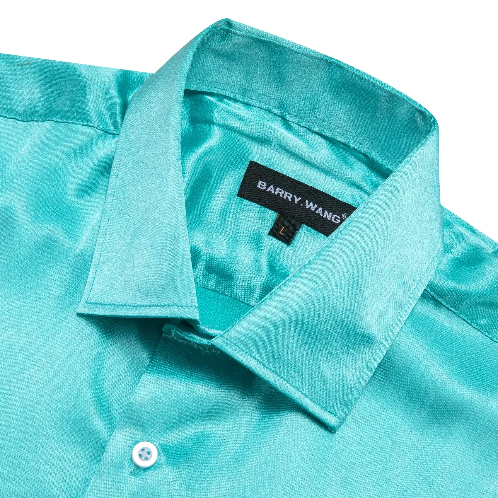 Barry Wang Casual Shirt Pale Blue Solid Short Sleeves Button Up Shirt