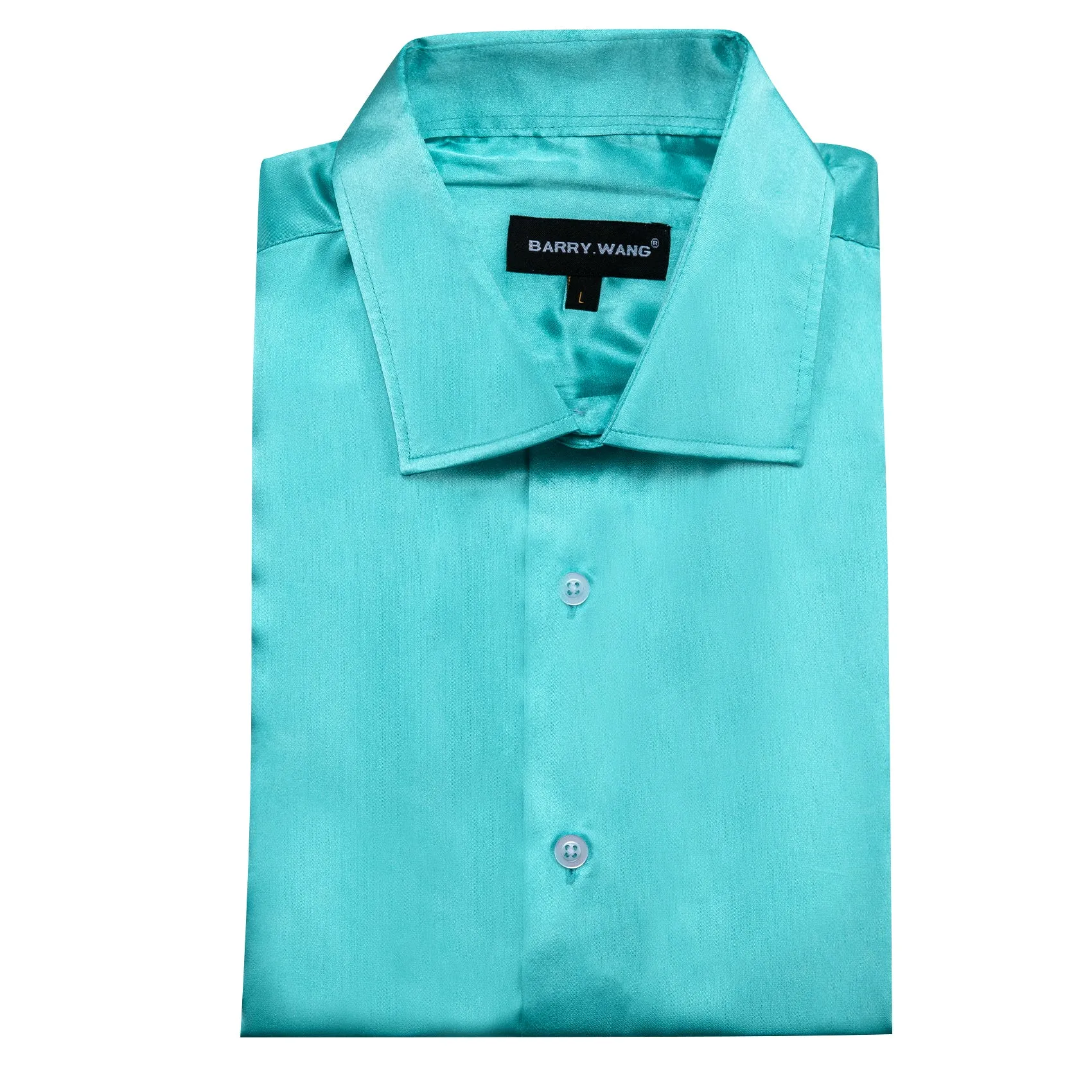 Barry Wang Casual Shirt Pale Blue Solid Short Sleeves Button Up Shirt