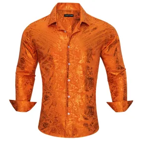 Barry.Wang Buttoned Down Shirt Floral Fire Orange Men's Silk Shirt