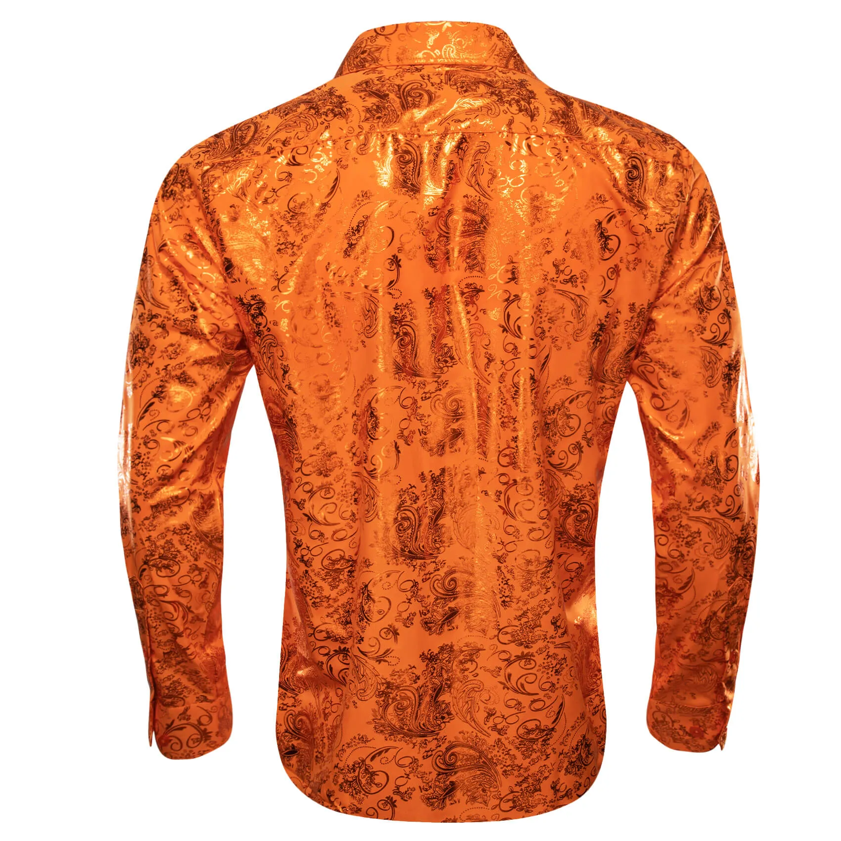 Barry.Wang Buttoned Down Shirt Floral Fire Orange Men's Silk Shirt