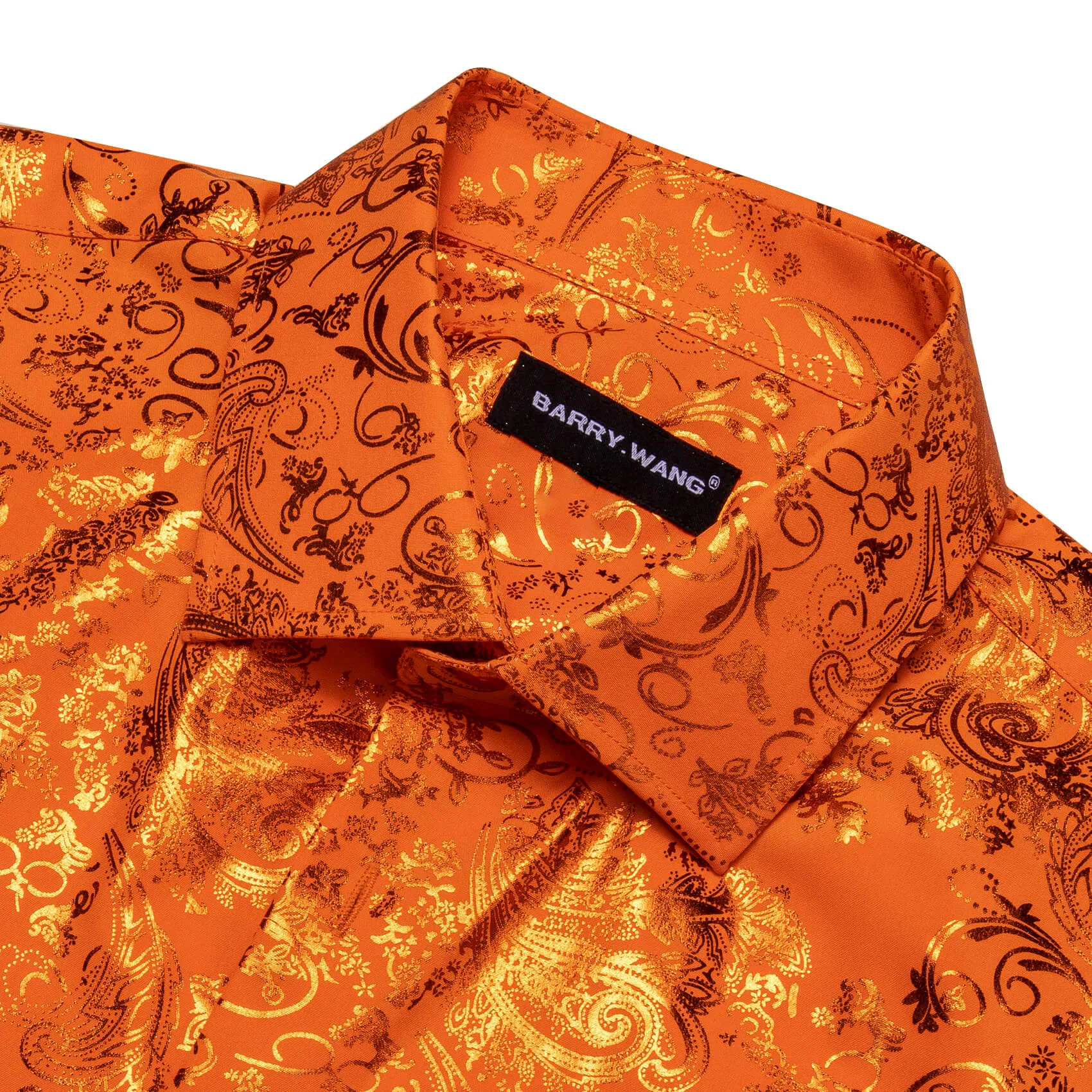 Barry.Wang Buttoned Down Shirt Floral Fire Orange Men's Silk Shirt
