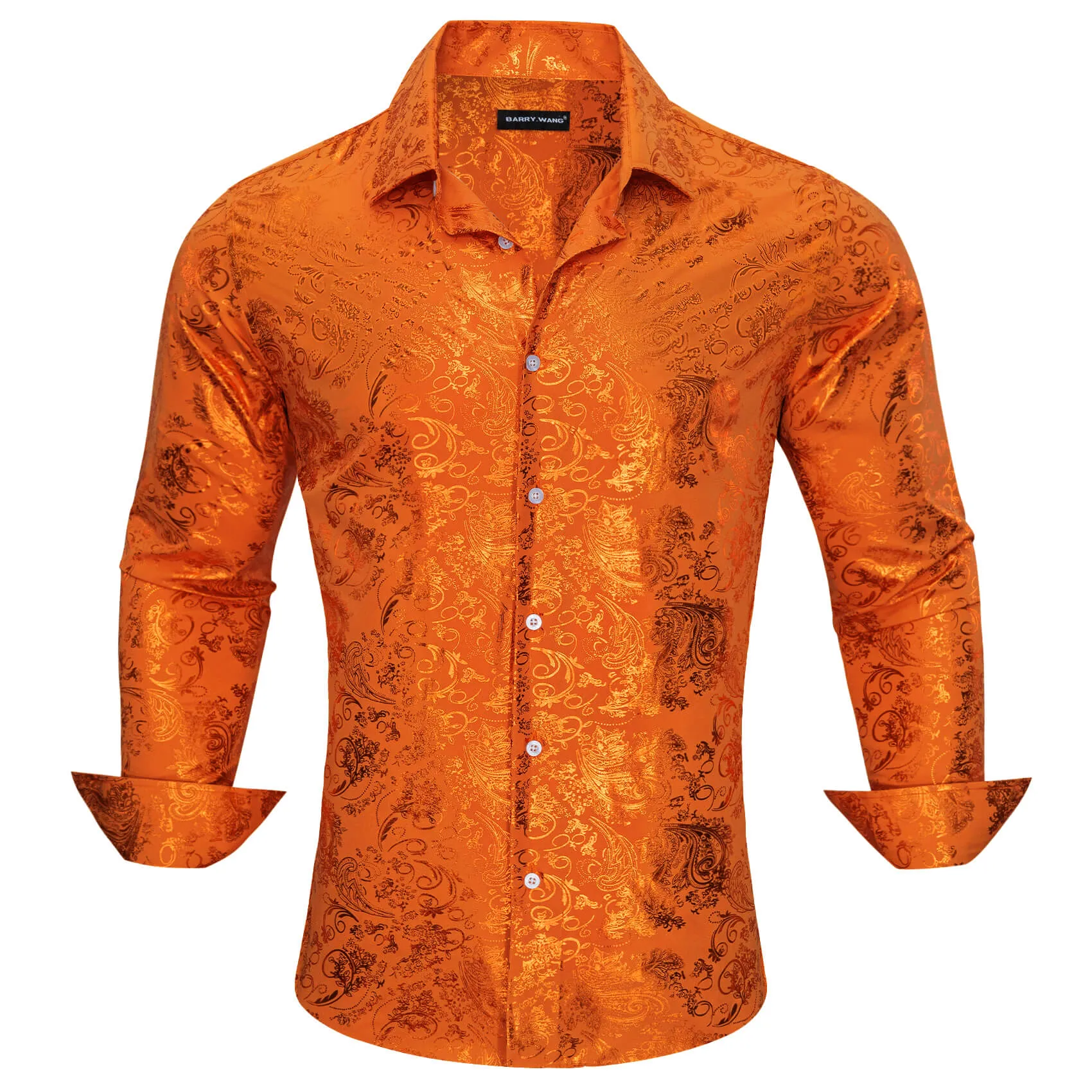 Barry.Wang Buttoned Down Shirt Floral Fire Orange Men's Silk Shirt