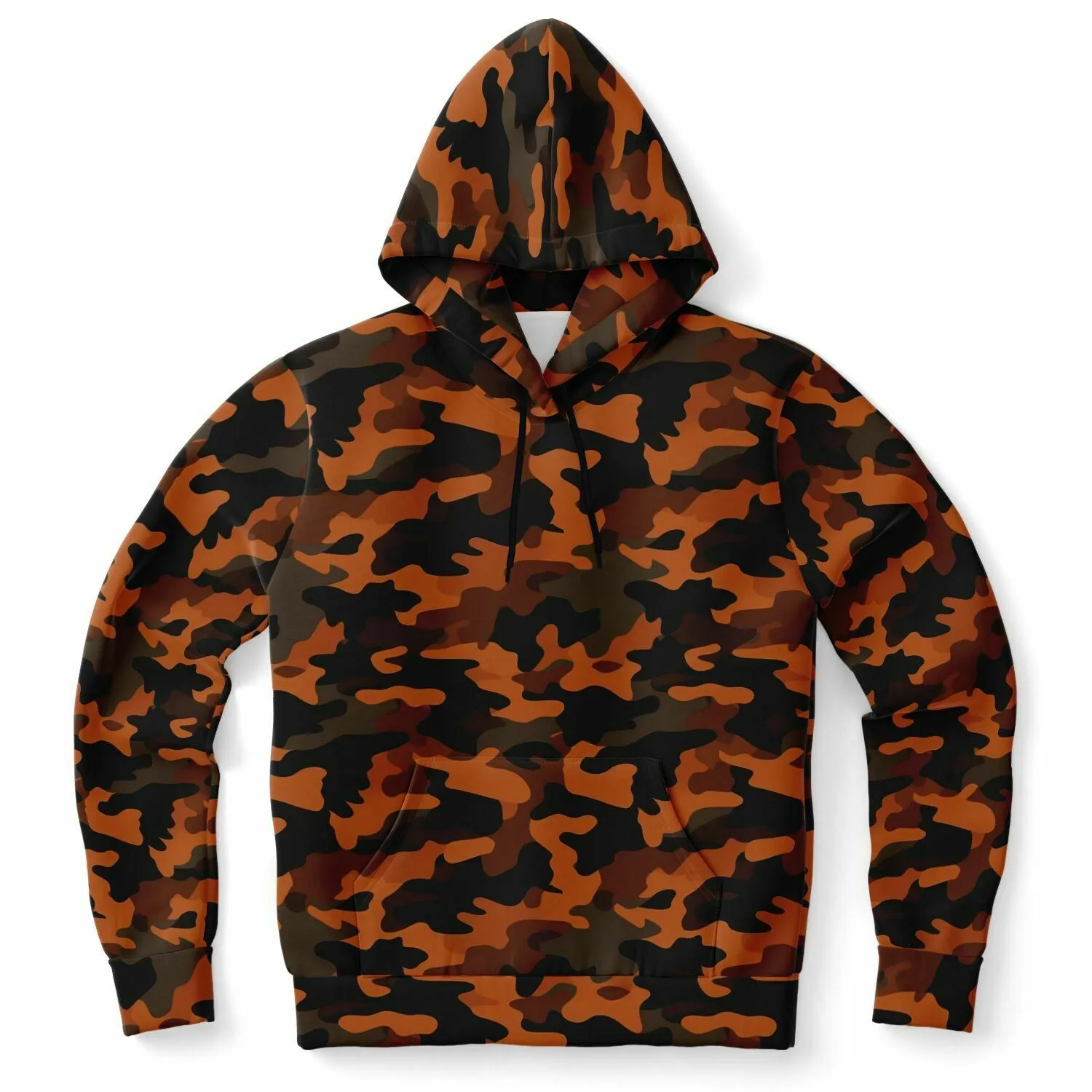 Black and Orange Camo Hoodie, Camouflage Pullover Men Women Adult Aesthetic Graphic Cotton Hooded Sweatshirt with Pockets