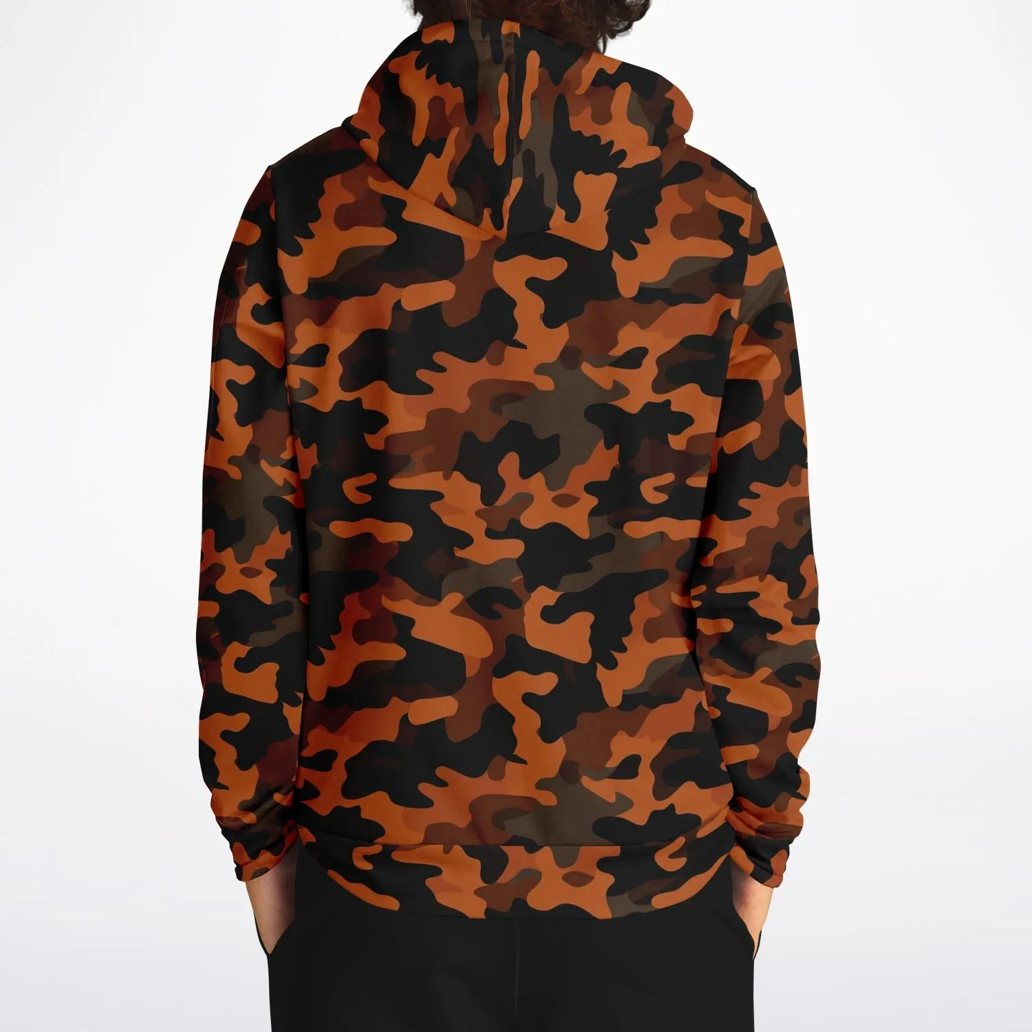 Black and Orange Camo Hoodie, Camouflage Pullover Men Women Adult Aesthetic Graphic Cotton Hooded Sweatshirt with Pockets