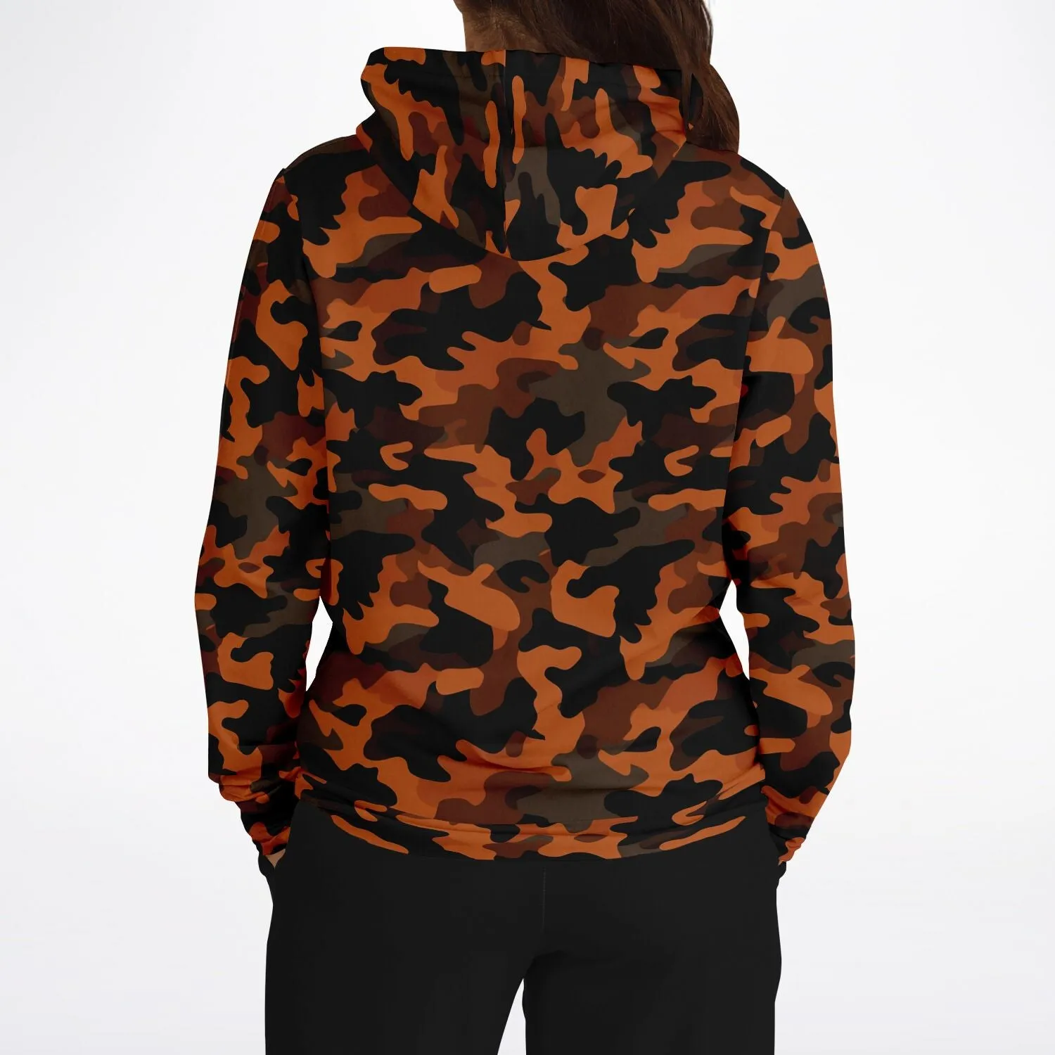Black and Orange Camo Hoodie, Camouflage Pullover Men Women Adult Aesthetic Graphic Cotton Hooded Sweatshirt with Pockets