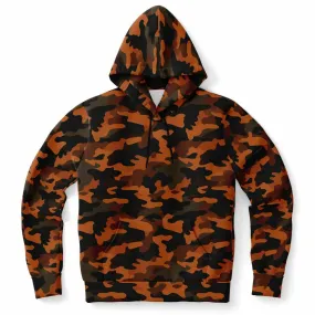 Black and Orange Camo Hoodie, Camouflage Pullover Men Women Adult Aesthetic Graphic Cotton Hooded Sweatshirt with Pockets