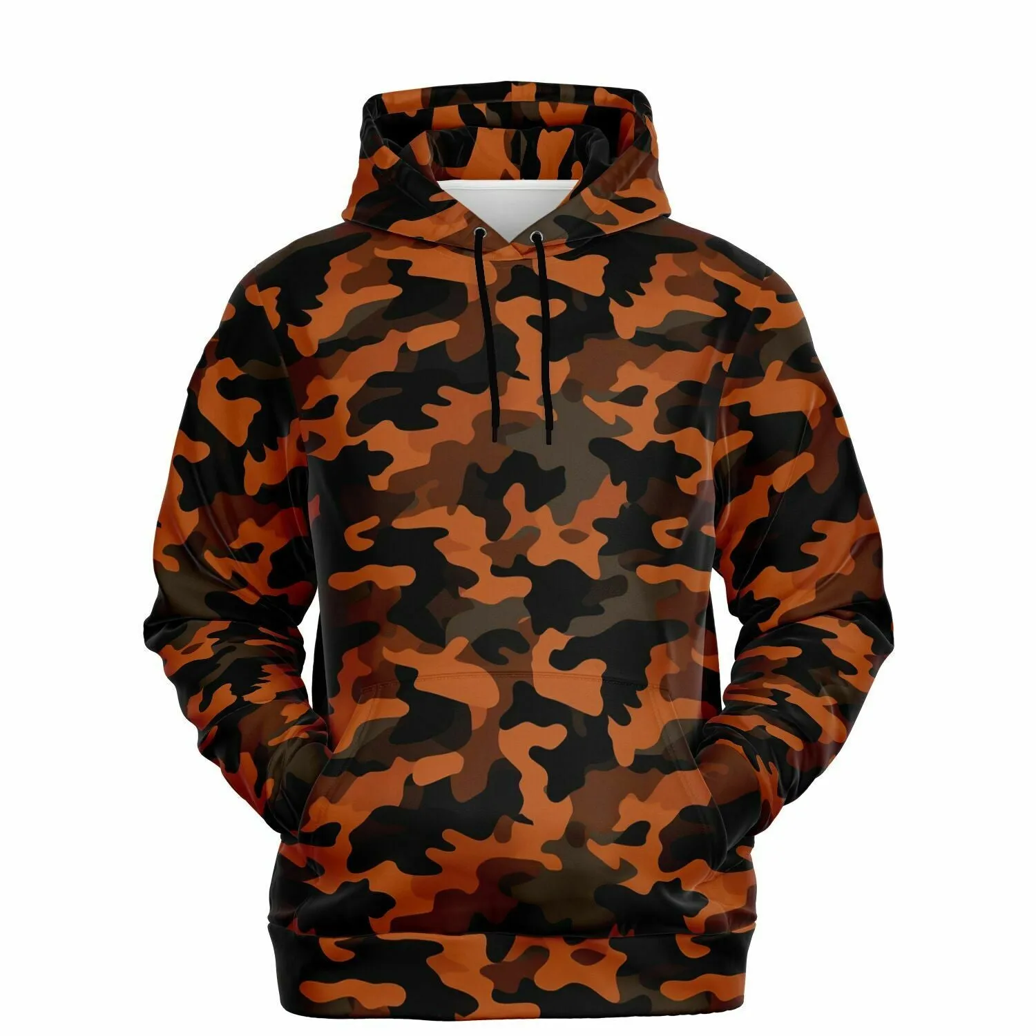 Black and Orange Camo Hoodie, Camouflage Pullover Men Women Adult Aesthetic Graphic Cotton Hooded Sweatshirt with Pockets