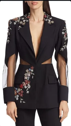 Black Cut-Out Blazer Co-Ord Set with Straight Pants
