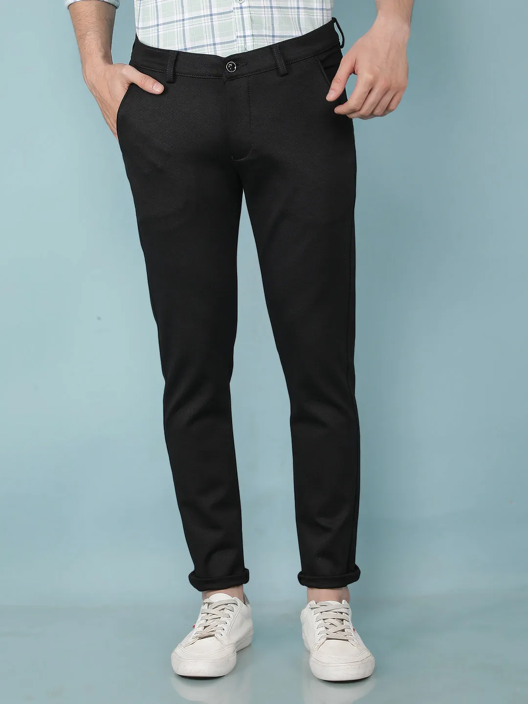 Black Jacquard Chinos Trousers
