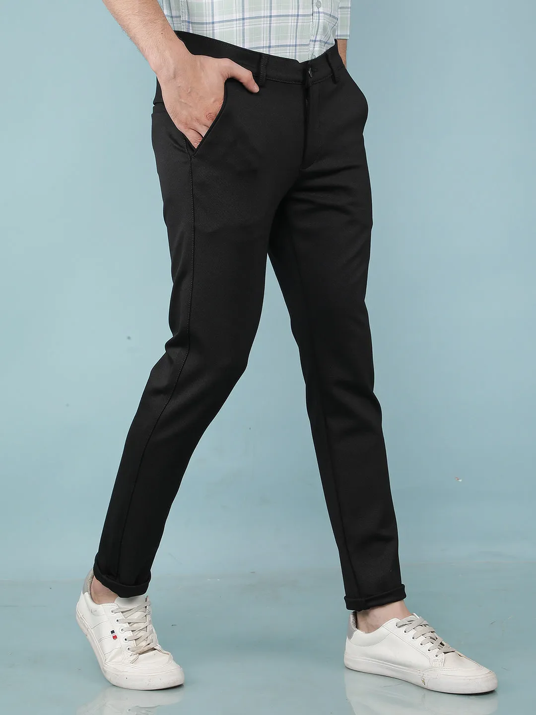 Black Jacquard Chinos Trousers