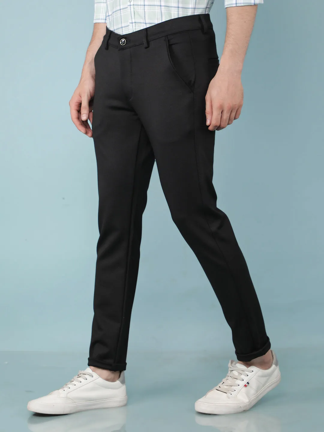 Black Jacquard Chinos Trousers
