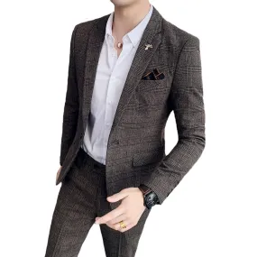 Blazer   Hosen Herrenmode Boutique Plaid Casual Business Anzug Bräutigam Hochzeit Kleid Smoking Männlichen Formalen Anzug