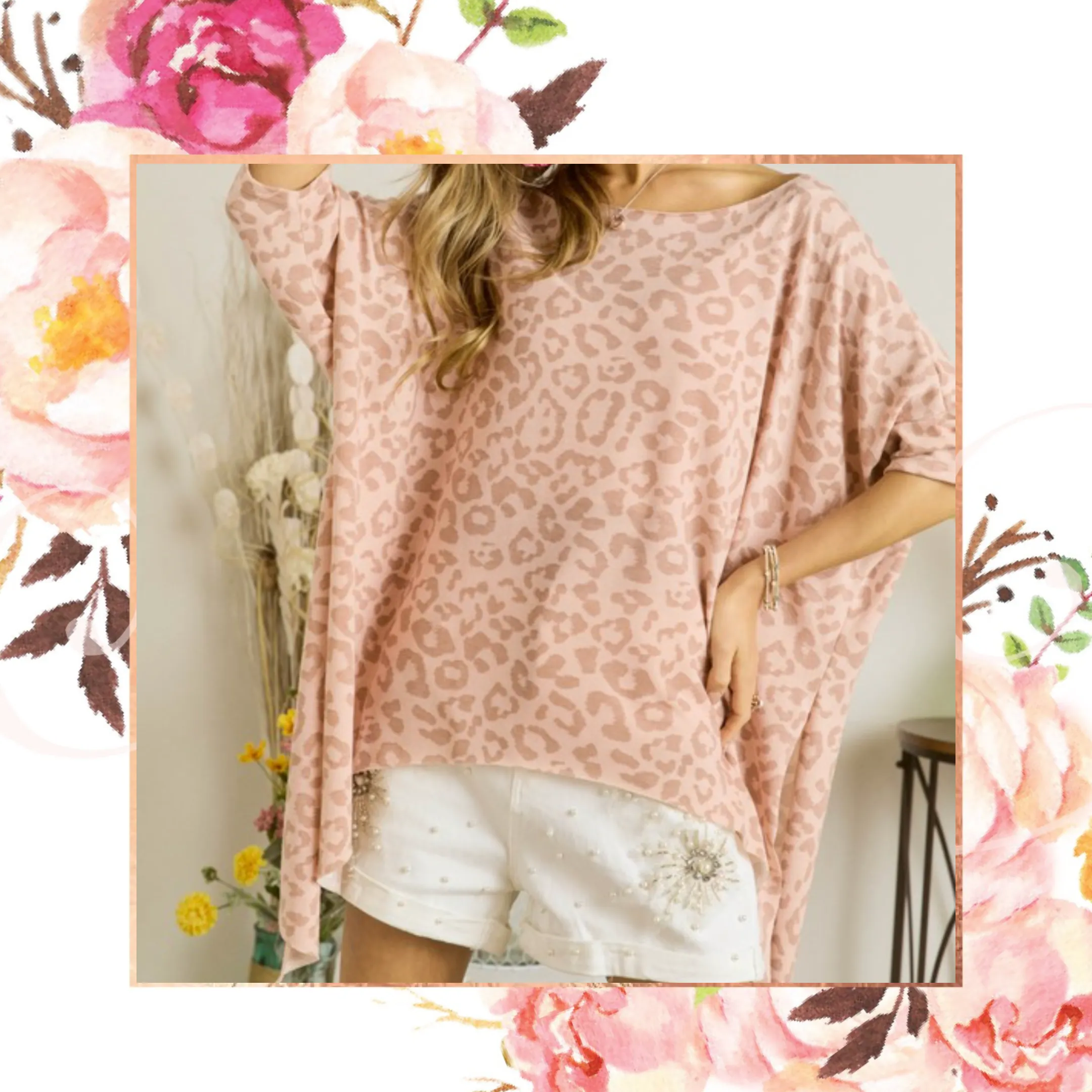 Blush Leopard Poncho Top