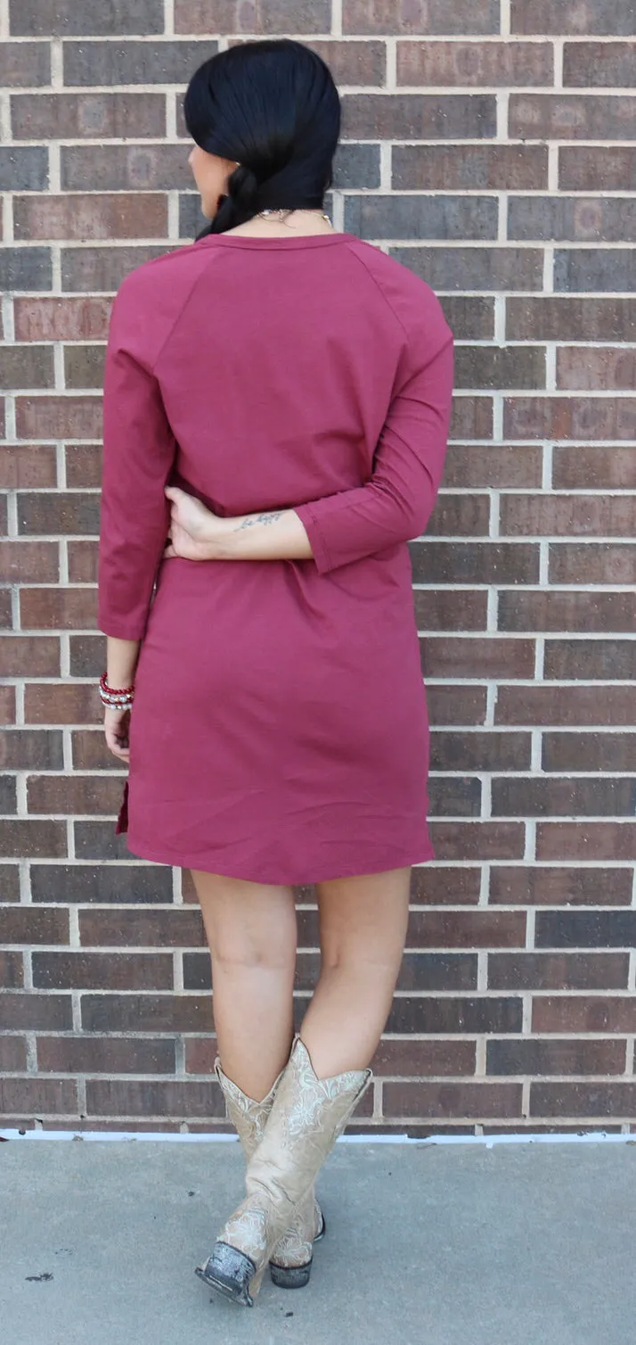 BOBI Bordeaux SAVAGE Supreme Jersey Kanga Pocket Supreme Jersey Quarter Sleeve Tunic Dress