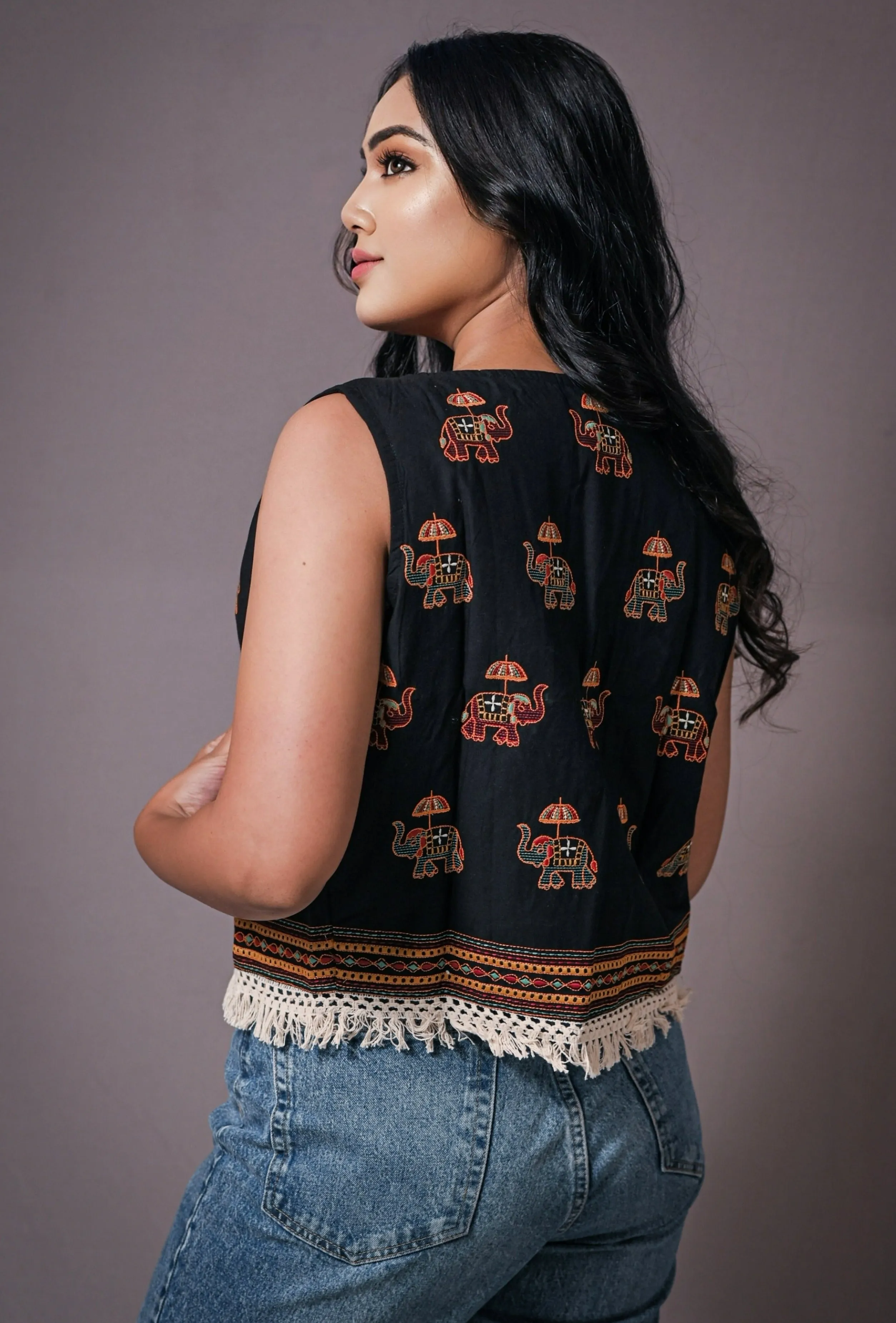 Bohemian Black Kutch Cotton Waist Coat