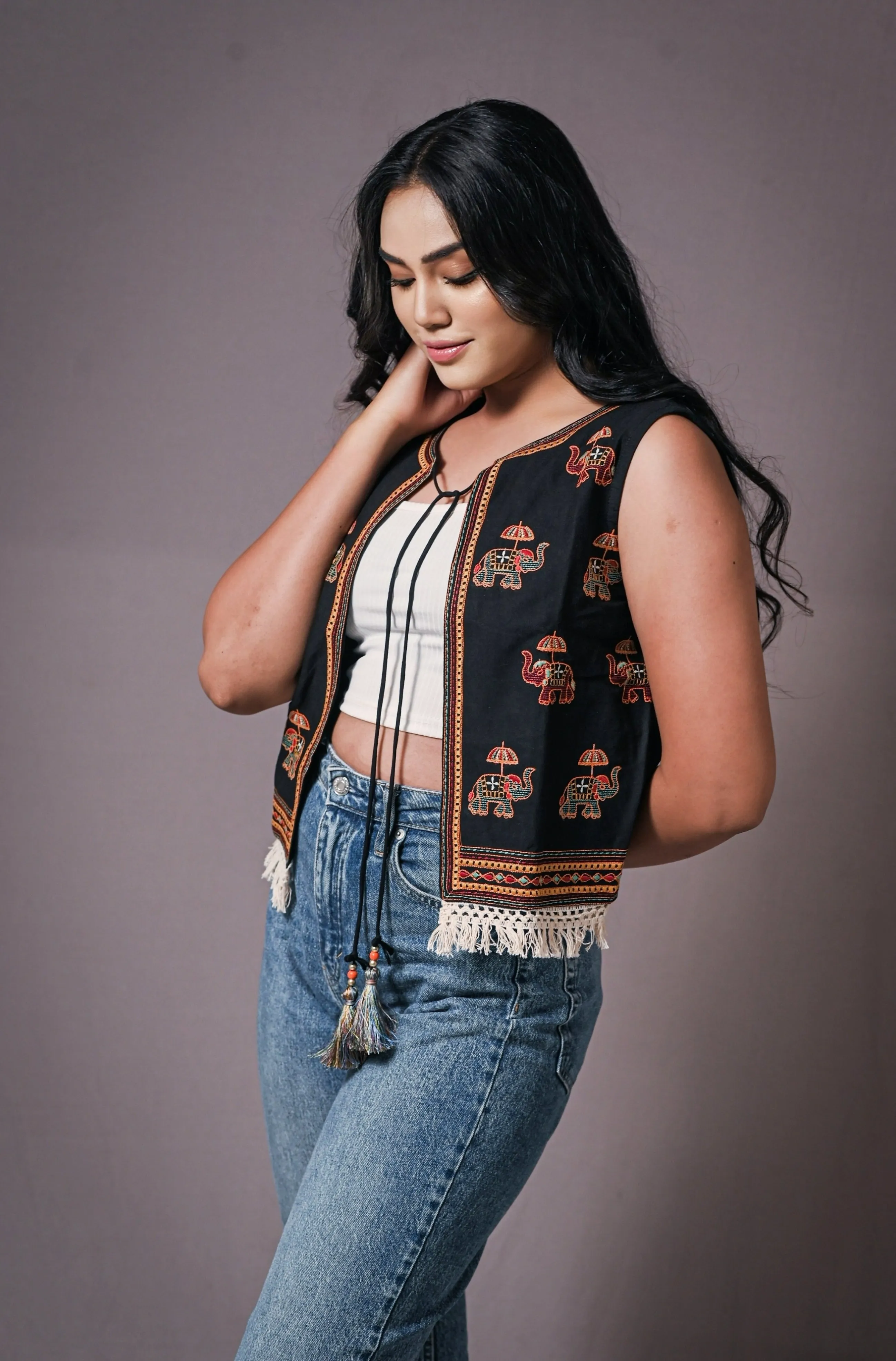 Bohemian Black Kutch Cotton Waist Coat