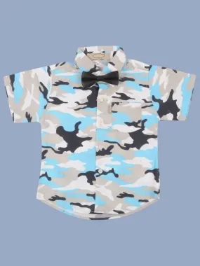 Boys’ Blue Camo Print Shirt – Trendy Short Sleeve Outfit