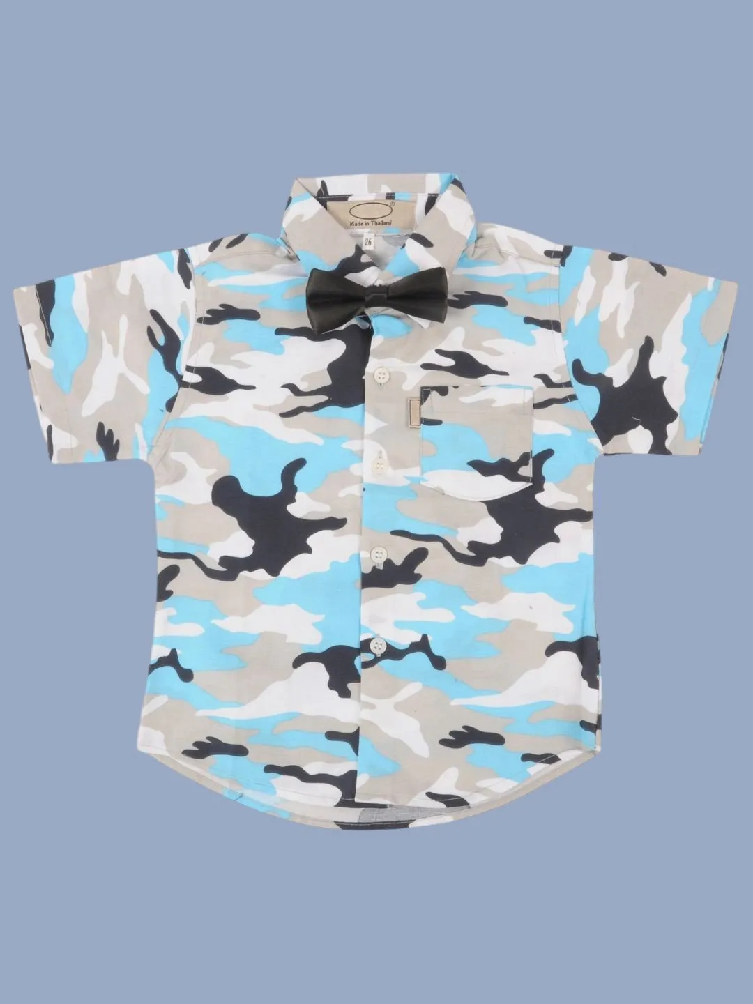 Boys’ Blue Camo Print Shirt – Trendy Short Sleeve Outfit