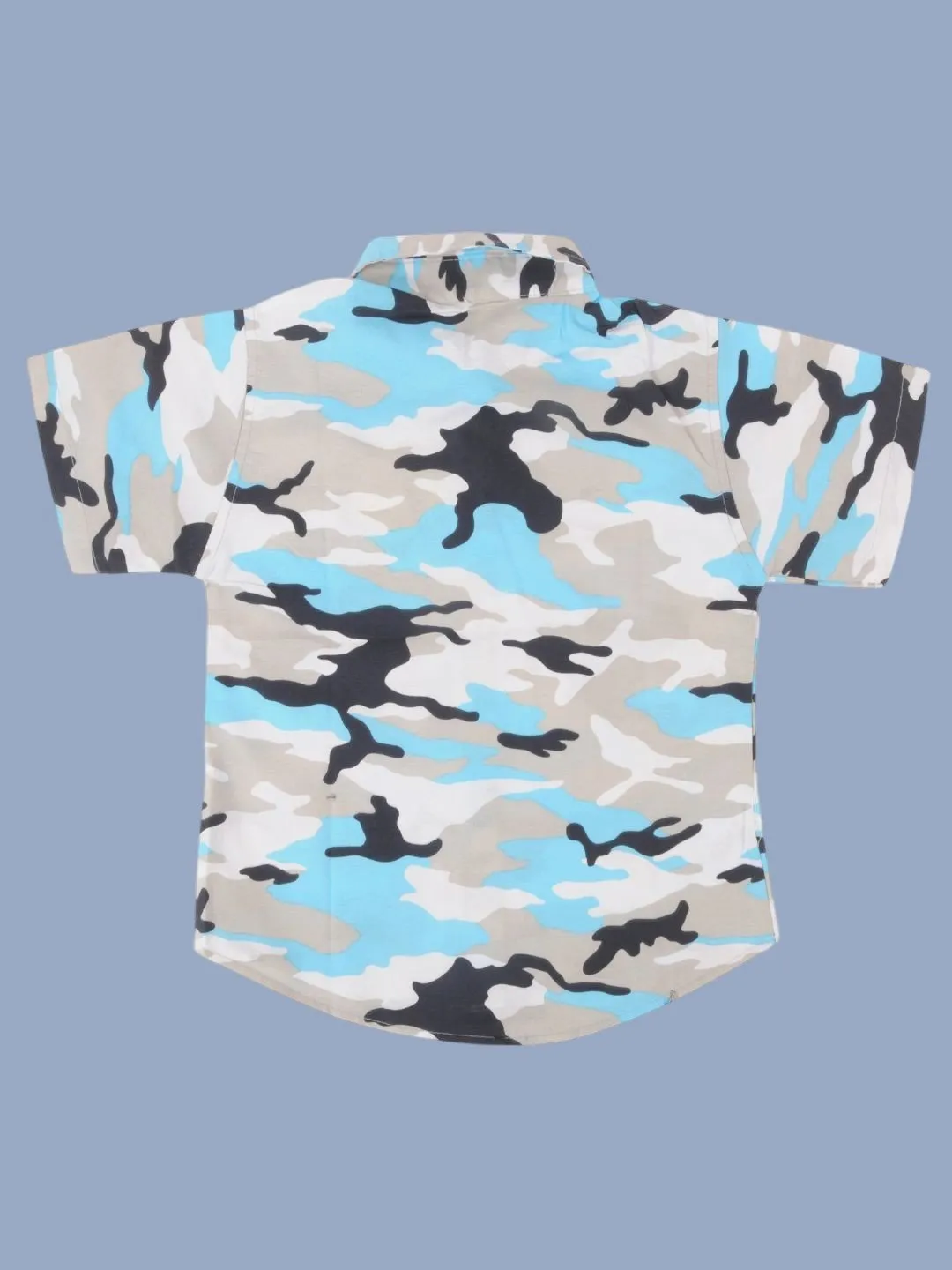 Boys’ Blue Camo Print Shirt – Trendy Short Sleeve Outfit