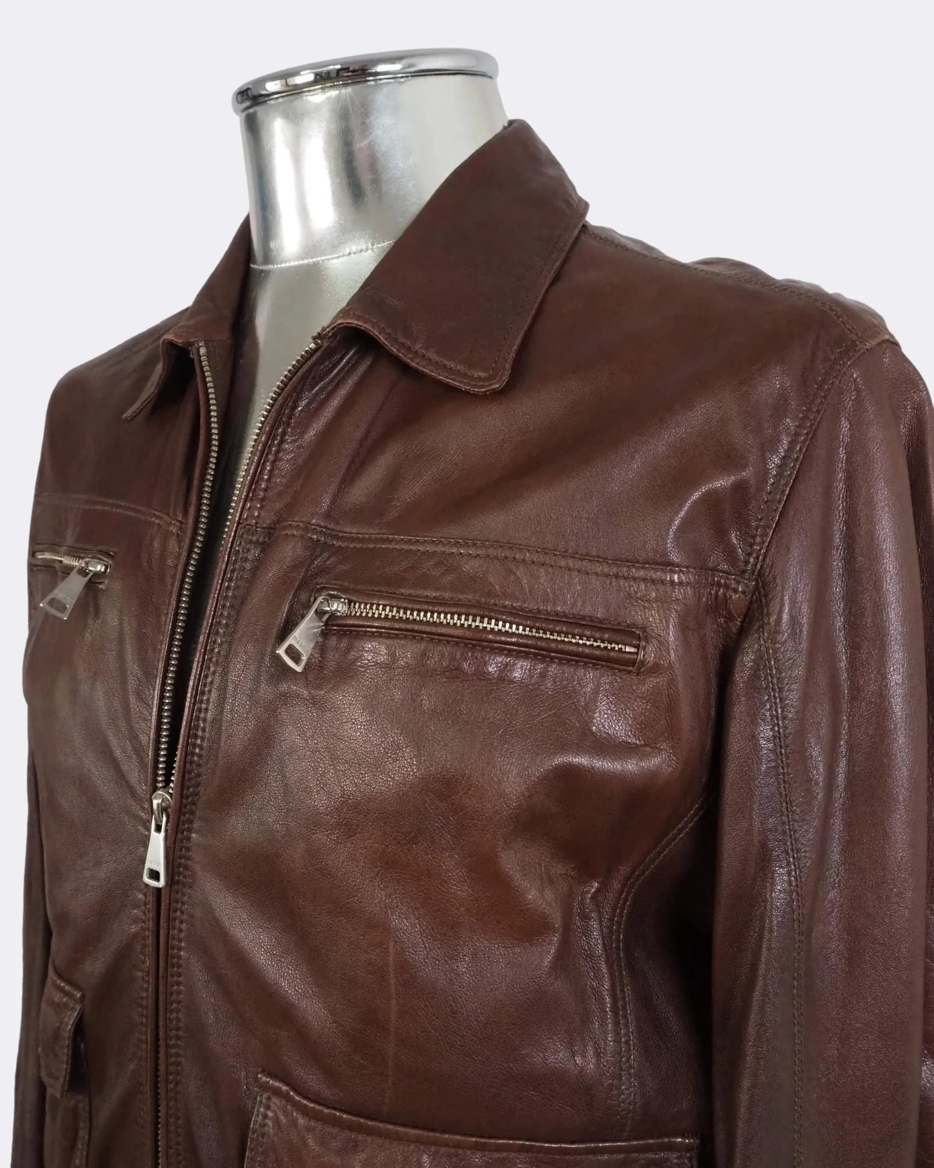 Brown Leather Bomber Jacket