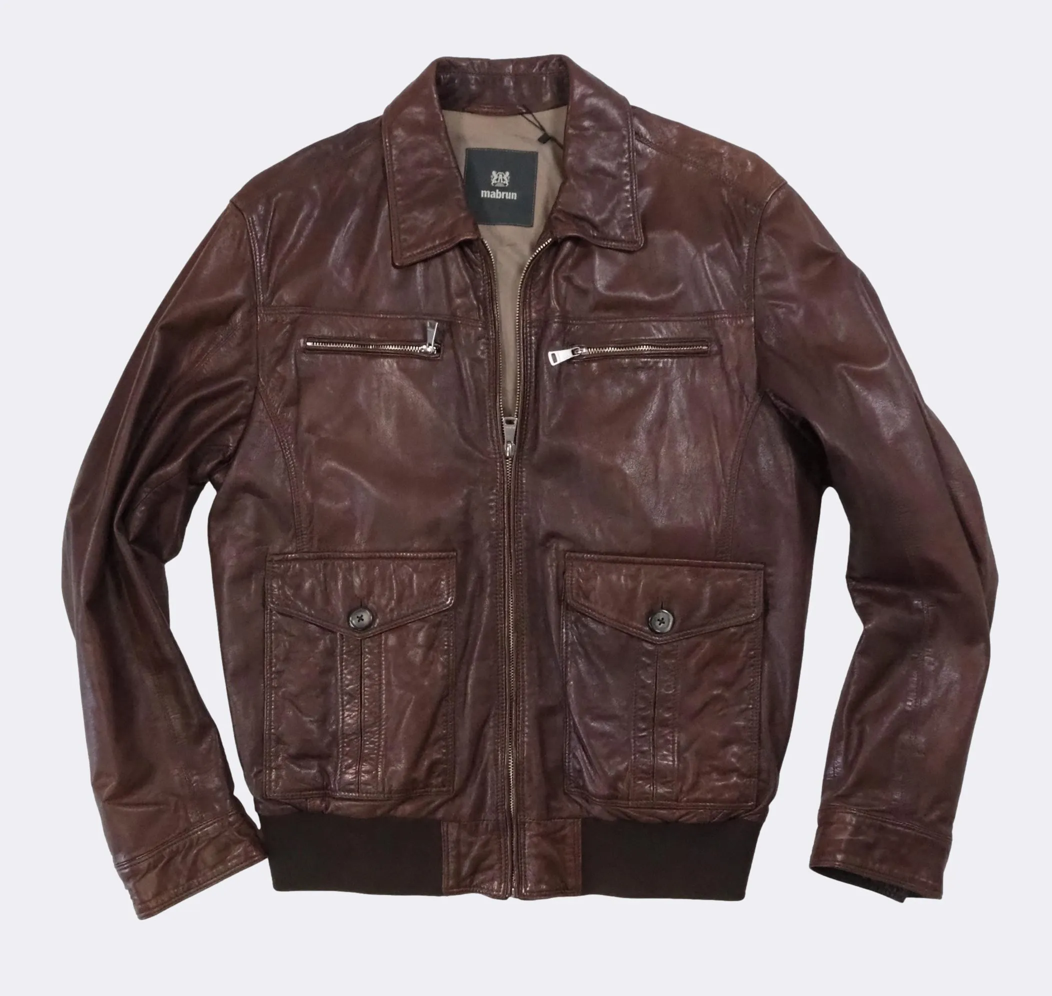Brown Leather Bomber Jacket