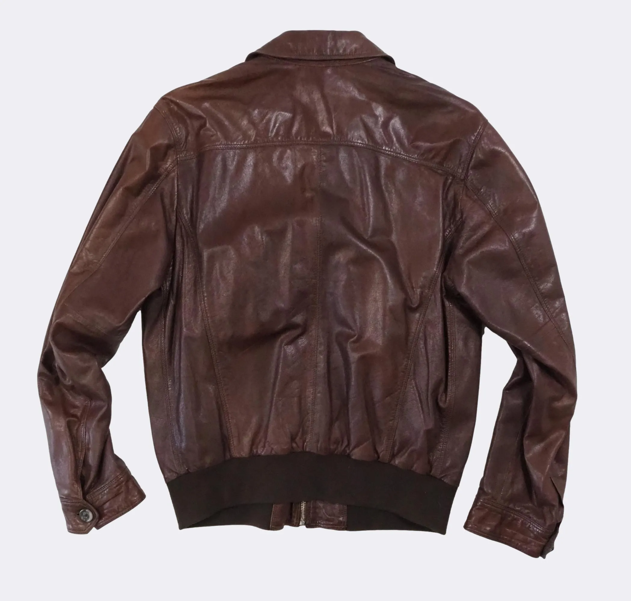 Brown Leather Bomber Jacket