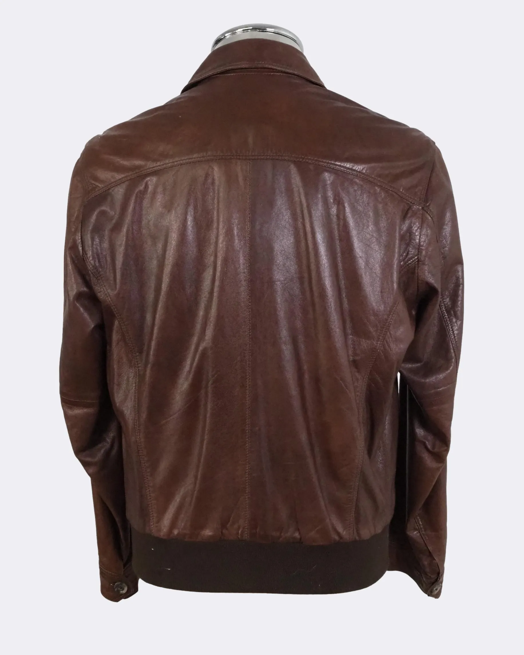 Brown Leather Bomber Jacket