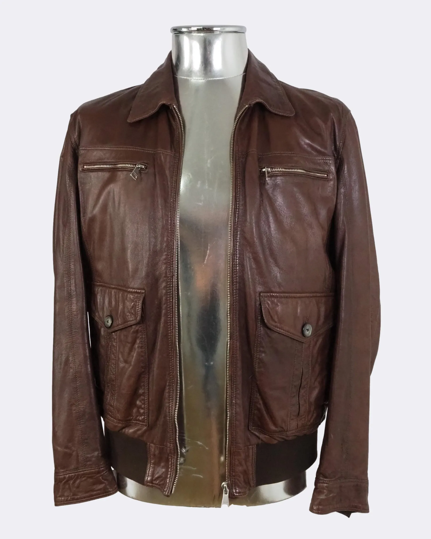 Brown Leather Bomber Jacket